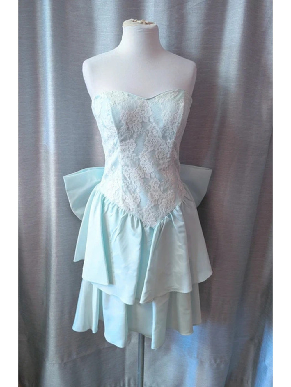 Vintage 80s Giant Bow Gunne Sax Strapless Dress S